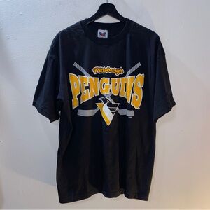 Vintage 90s Pittsburgh Penguins T-Shirt NHL Hockey Logo Black Yellow Size XL